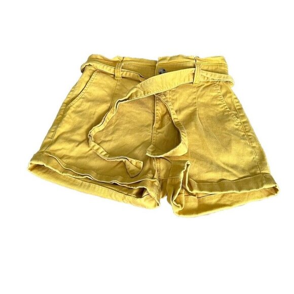 EXPRESS Super High Rise Shortie Belted Paperbag Jean Shorts Size 8 Stretchy